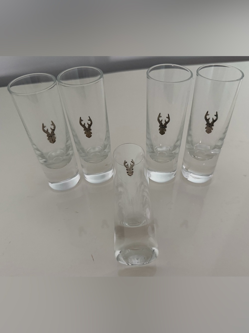 5 Deer Stag Antlers Head Skull Shot Glasses ~ Clear 2oz Unbranded Rustic Barware